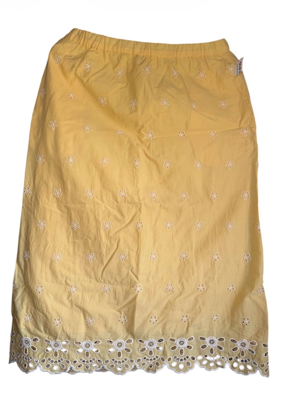 NWT Old Navy Yellow Eyelet Midi Skirt with Scalloped Hem